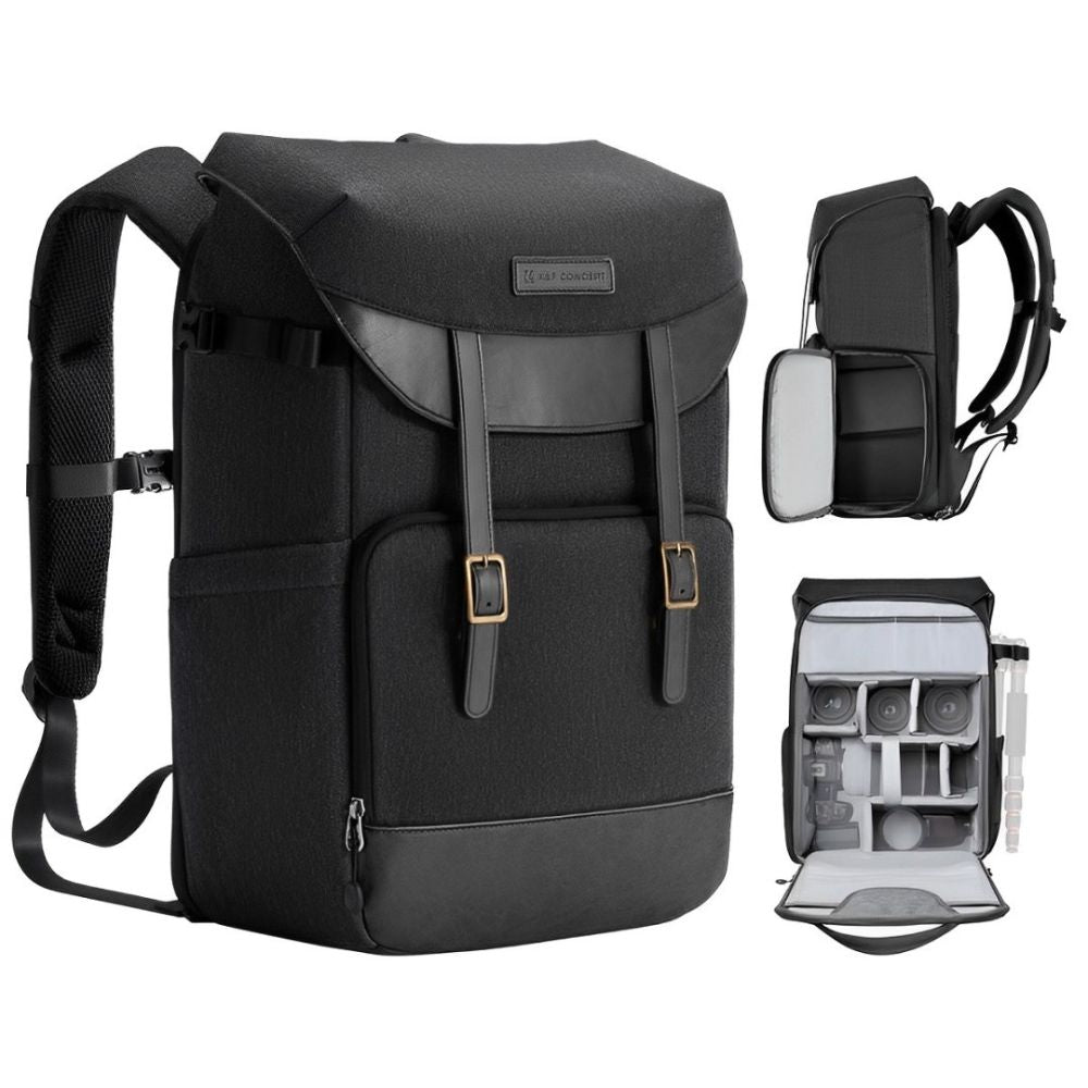 K&F Concept 20L Camera Backpack with 15" Laptop Compartment, Tripod Holder, Rain Cover, 20 Liters Large Capacity Storage Bag for Sony Fujifilm Canon Nikon Lumix DJI Drone, Lenses, Battery, Speedlite Flash, Photo & Video - Urban Wander 02 | Black, Blue