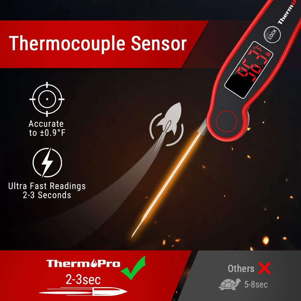 ThermoPro TP-19 TP19 Waterproof Digital Meat Thermometer for Grilling with Ambidextrous Backlit & Thermocouple Instant Read Thermometer Kitchen Cooking Food Thermometer