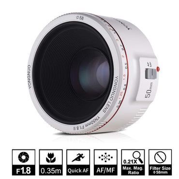 Yongnuo YN50MM F1.8C II Version 2 50mm f/1.8 White Body Prime Lens for Canon EF Auto Focus