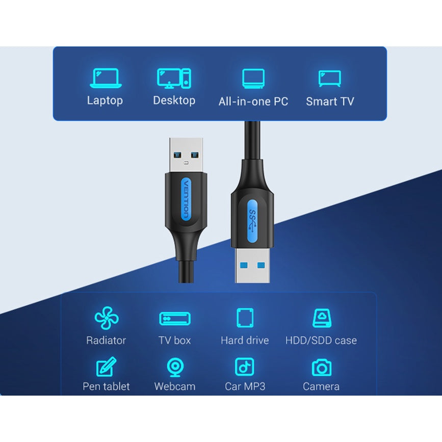 Vention USB 3.0 A Male to A Male Nickel Plated (CON) 5Gbps USB Cable for Hard Drive, Laptops, TV Box and Other Male to Male Devices (Available in Different Lengths)