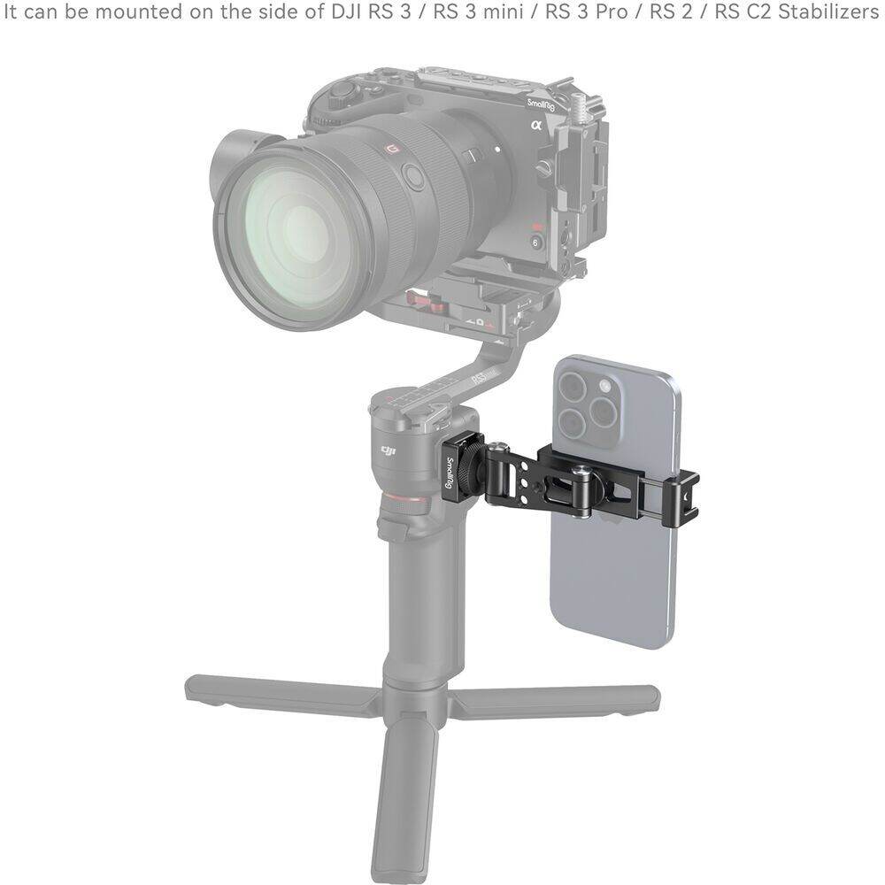 SmallRig Cold Shoe Smartphone Holder with DJI Gimbal Side Mounting Plate for RS 4, RS 4 Pro, RS 3, RS 3 Pro, RS 3 Mini, RS 2, RS C2, R SC Gimbal Stabilizers | 4301 4382