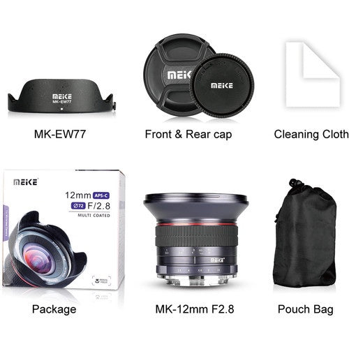 Meike MK-12mm 12mm F/2.8 Ultra Wide Angle Manual Focus APS-C Prime Lens (E-Mount) for Sony Mirrorless Cameras