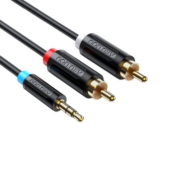 Vention TRS 3.5MM Male to Dual RCA Male 10-Meters Gold Plated (BCL) Audio Cable for Amplifiers, Laptops, Speakers, Mixers
