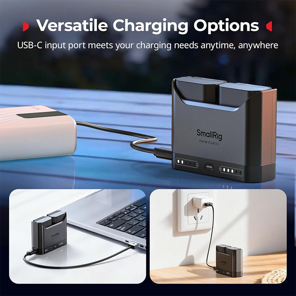 SmallRig Dual Bay Camera Battery Charger with LED Display & USB-C Fast Charging