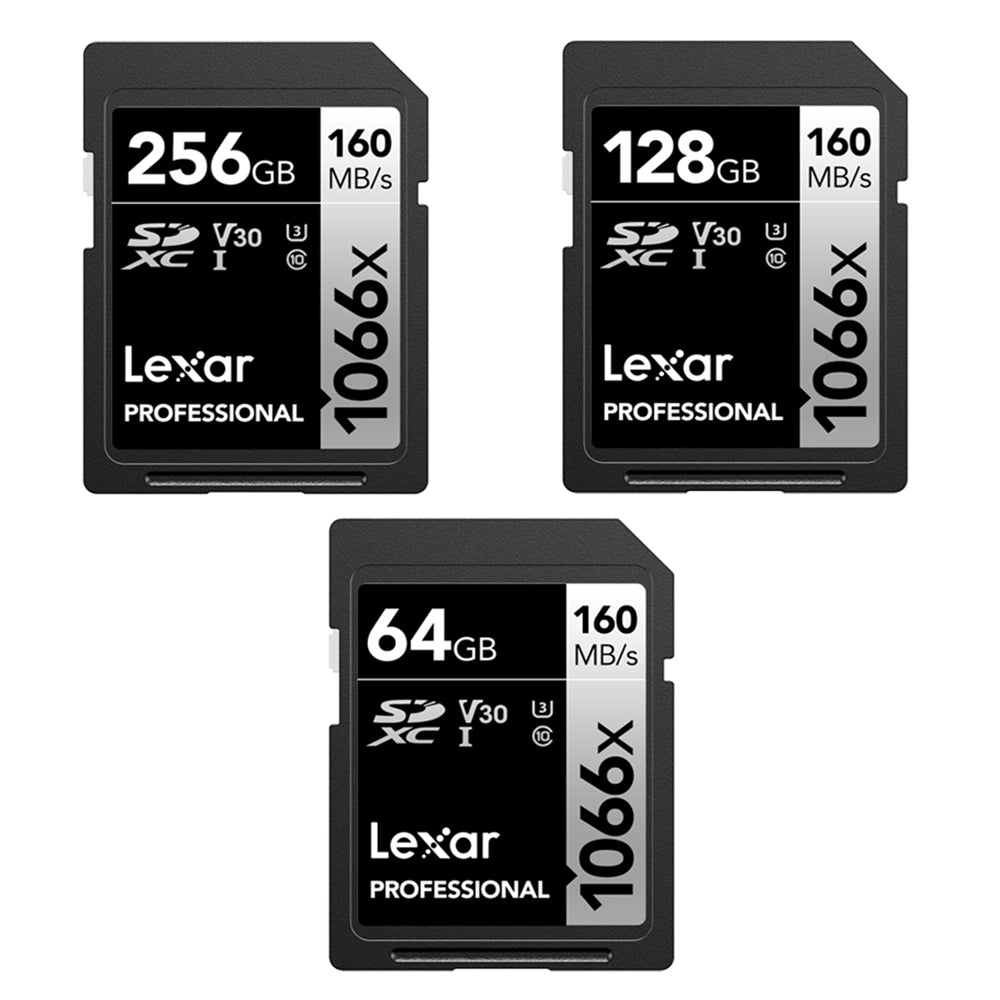 Lexar Professiol 64GB 128GB 256GB Silver Series 1066x SDXC UHS-I V30 U3 Class 10 Memory Card with 4K UHD Video Recording, Max 160MB/s Read Speed for Videography and Photography