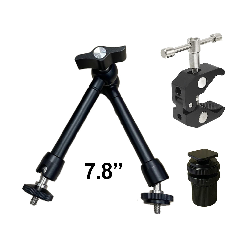 Pxel 7.8" / 5.6" Articulating Magic Arm Super C-Clamp 360° Rotation with Dual Ball Heads and 1/4"-20 Screw Stud for Camera Cages, Monitors, Microphones, Studio Flashes, Lights & Professiol Video Equipment