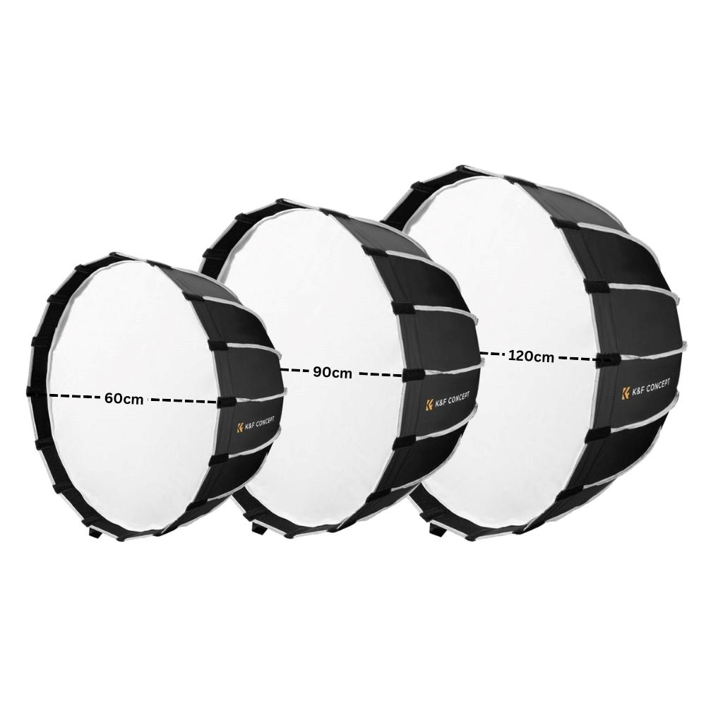 K&F Concept 60cm 90cm 120cm QR Bowens Mount Hexagol Parabolic Softbox with 16 Durable Elastic Ribs, Waterproof for Camera Lighting Photo and Video Studio Equipment