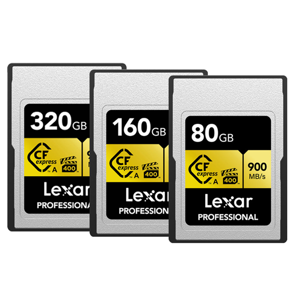 Lexar Professiol 320GB 160GB 80GB CFexpress Gold Type A CF Express Memory Card + Compact Flash Card Reader PCI-Express 3.0 with VPG 400MB/s, 8K 4K HFR 120fps Video Cinema Quality, 900MB/s Read, 800MB/s Write Speeds