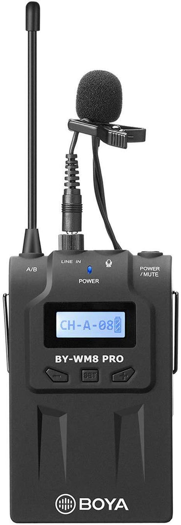 Boya TX8 Pro Dual-channel Wireless Bodypack Transmitter Unit with Omnidirectional Lavalier Mic for the BY-WM8 PRO Wireless Lavalier Microphone System  | JG Superstore