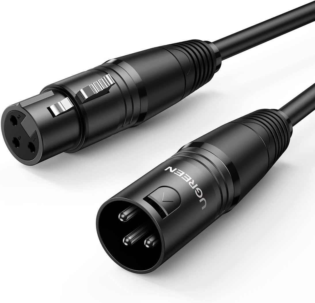 UGREEN XLR Male to Female 3 Pin Microphone Audio Extension Gold-Plated Aluminum Cable AV130 for Karaoke, Sound Card, Powered Speakers, Amplifier, Mixers - Black (1M, 2M, 3M, 5M, 8M,10M)