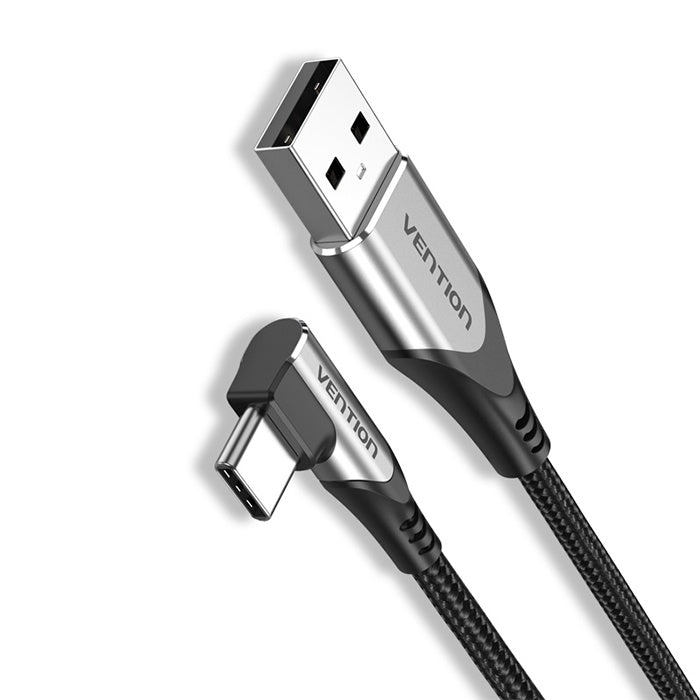 Vention Right Angle Type-C Male to USB 2.0-A Male Nickel Plated Braided 3A Fast Charging Cable with 480Mbps Transfer Speed for Smartphones | COEH