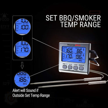 ThermoPro TP17 Dual Probe Digital Cooking Meat Large LCD Backlight Food Grill Thermometer with Timer Mode for Smoker Kitchen Oven BBQ