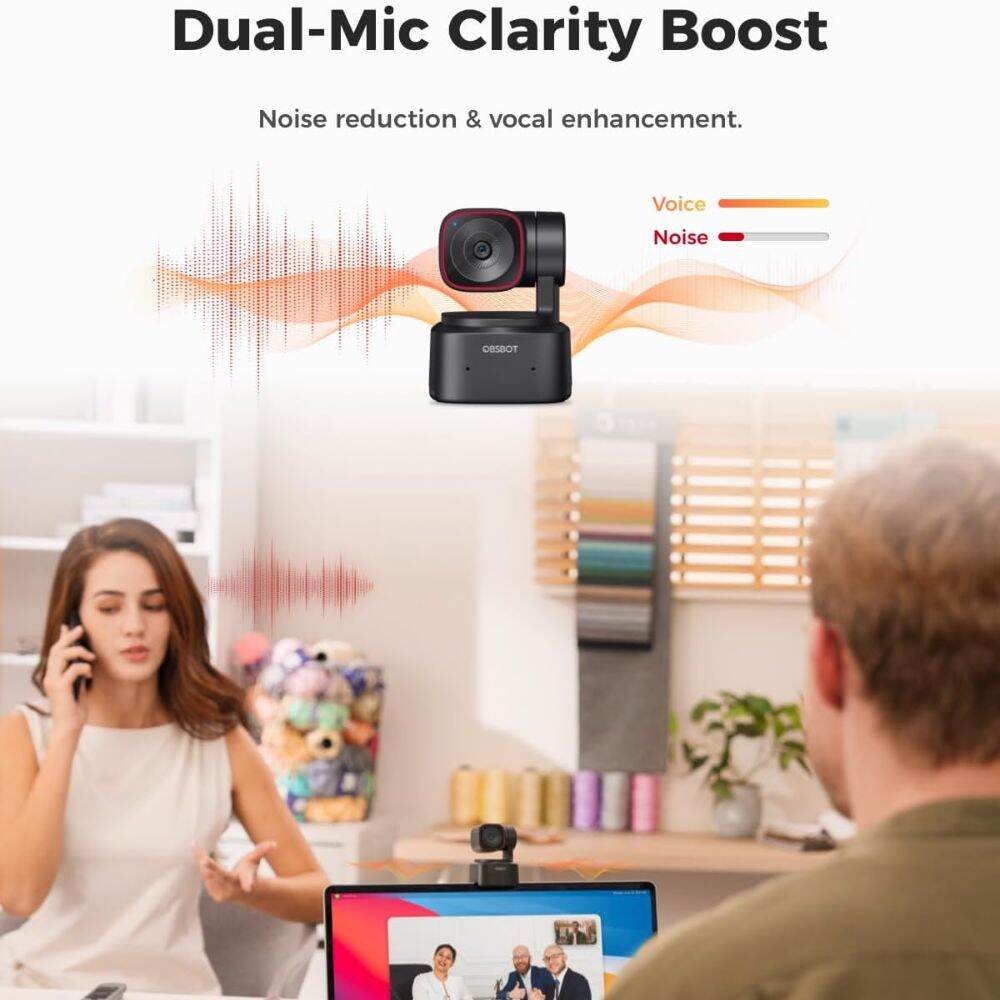 OBSBOT Tiny 2 Lite AI-Powered PTZ 4K Webcam with Intelligent Subject Tracking, Auto Zoom, Dual Omnidirectiol Microphone with Adjustable Noise Cancellation, 2-Axis Gimbal, and Supports Windows and macOS for Computers & Laptops