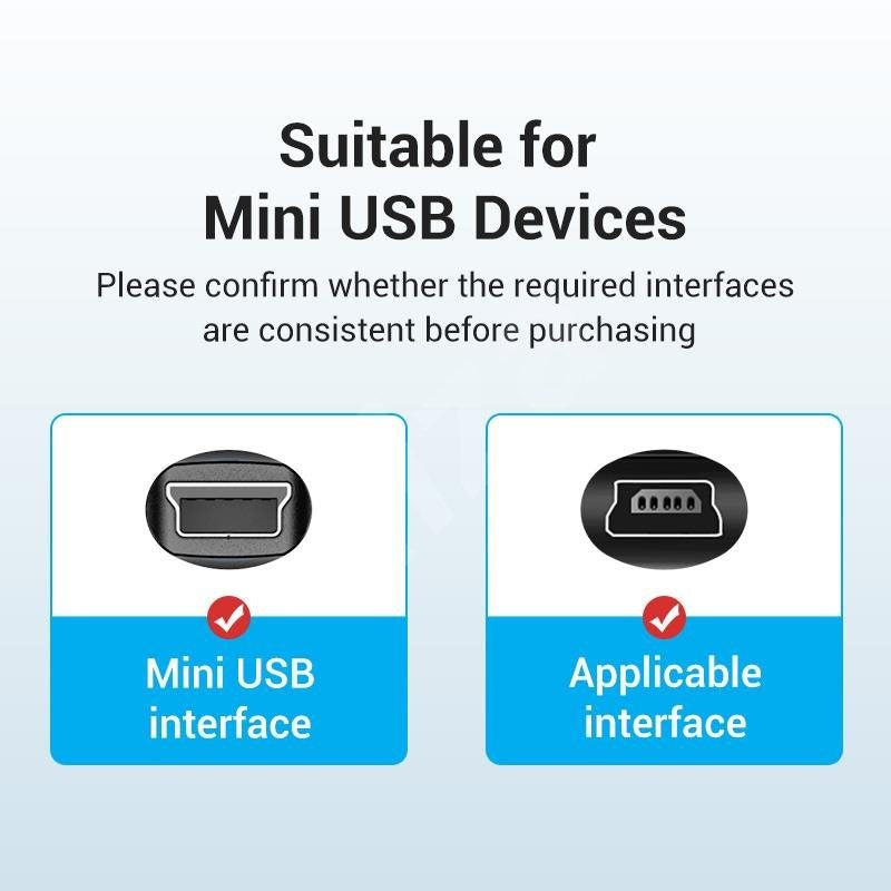 Vention USB 2.0 C Male to Mini-B Male 2A USB Cable 480Mbps (COW) (Available in Different Lengths)
