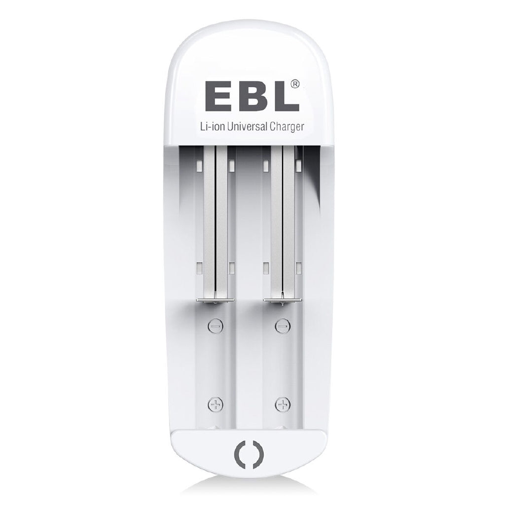 EBL LN-6412 2-Bay Universal Smart Lithium Battery Charger for 3.7V Li-ion IMR INR ICR 18650 18490 18500 18350 17670 16340 RCR123A 14500 10440 Rechargeable Batteries with Over Voltage Protection & LED Status Indicator Lights