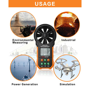 PeakMeter PM6252B Digital Anemometer Air Speed Velocity Air Flow Meter with Air Temperature Humidity RH USB Port