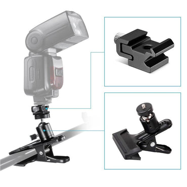 Pxel AA-CT2 Spring Clamp with Metal Ball Head with Hot Cold Shoe Mount for Speedlight Flash Microphone Camera