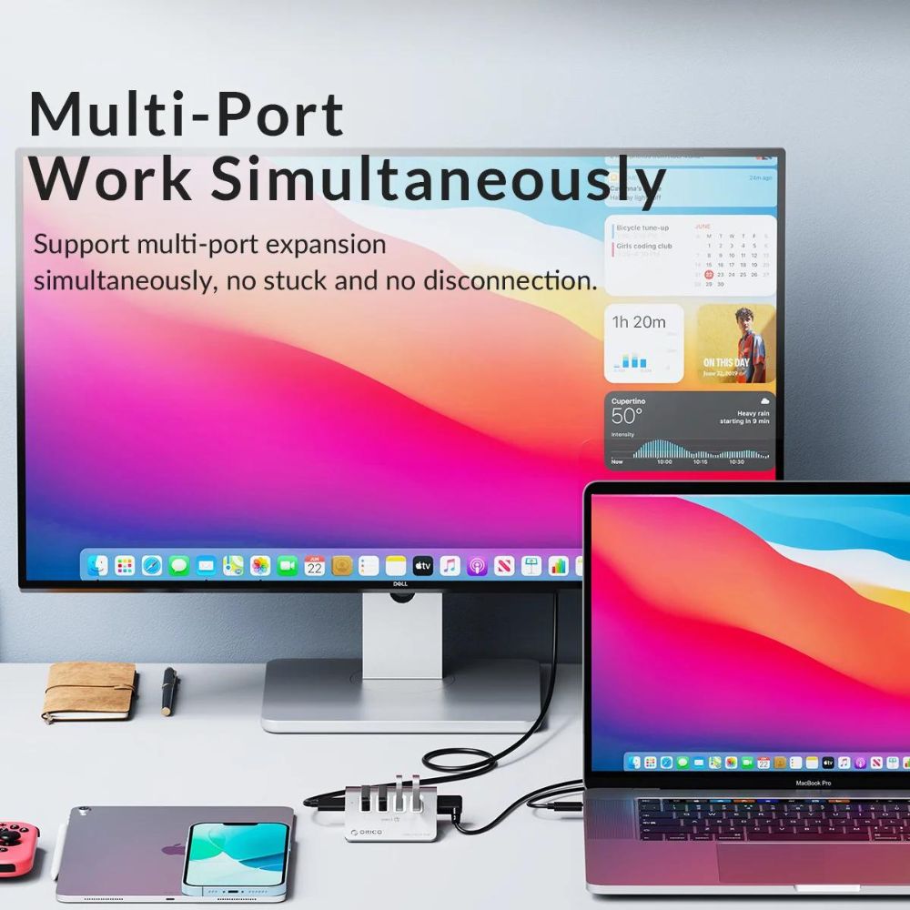 ORICO PD 60W 7 Port USB A / Type-C 3.2 Gen2 Charging Hub with 10Gbps Transfer Rate, 18TB SSD / HDD Device Support for Smartphone, PC Desktop Laptop | M3U4C3-G2