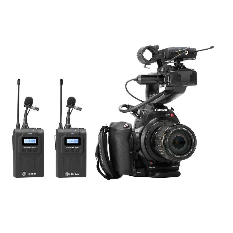 Boya BY-WM8 Pro K2 UHF Dual Channel wireless Lapel Receiver with Two Lavalier Microphone Transmitter