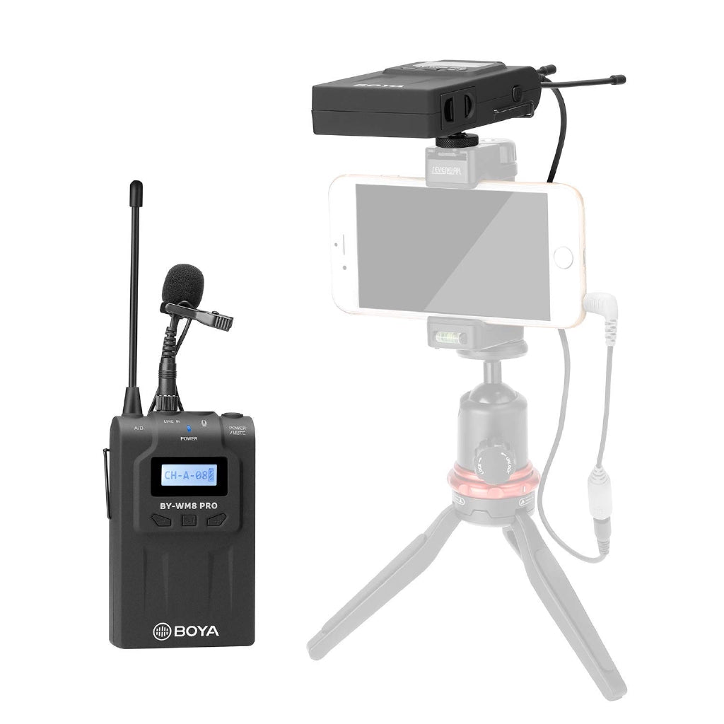 Boya BY-WM8 Pro K1 UHF Dual Channel wireless Lapel Receiver with One Lavalier Microphone Transmitter