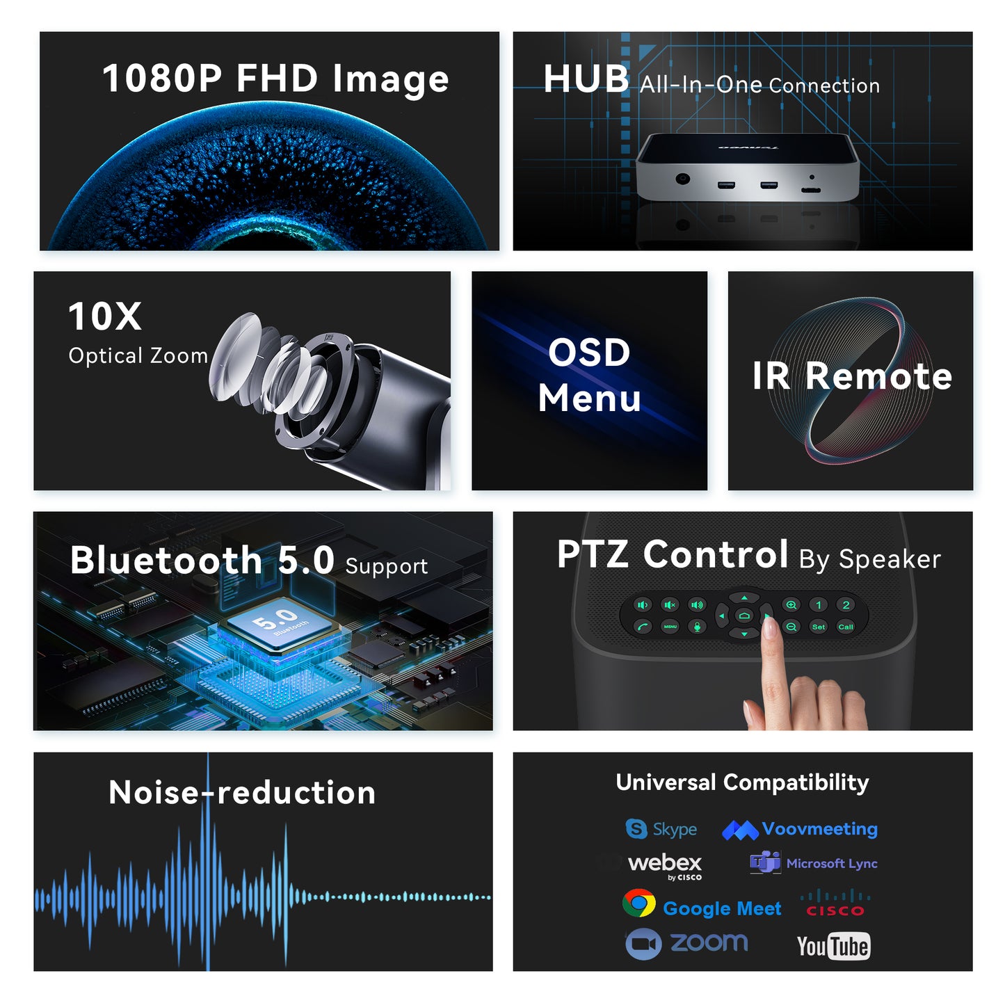 Tenveo VA610GROUP Video Conferencing System with 10X Optical Zoom PTZ Camera, Speakerphone, Interface Hub & Expansion Mics