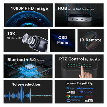 Tenveo VA610GROUP Video Conferencing System with 10X Optical Zoom PTZ Camera, Speakerphone, Interface Hub & Expansion Mics