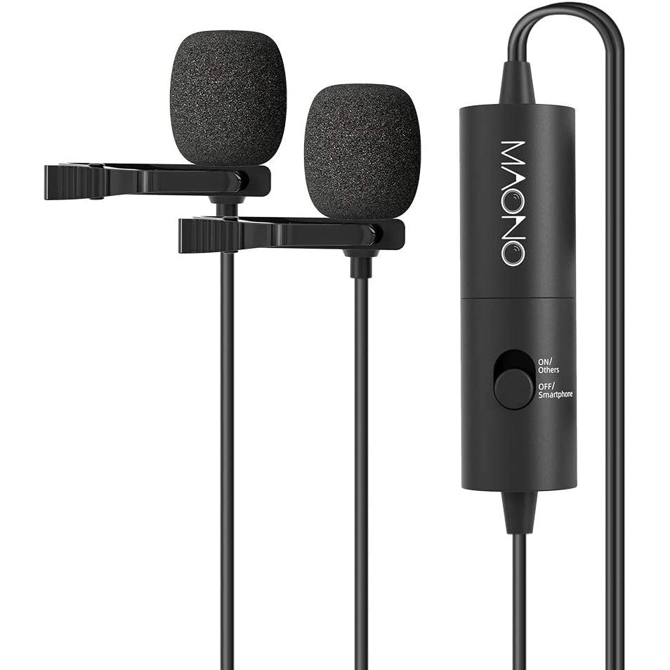 Maono AU-200 AU200 Dual Lavalier Microphones Hands Free Clip-on Lapel Mic with Omnidirectiol Condenser for Camera,DSLR, Android, Smartphone, Tablet, Pad, PC, Laptop, Computer (236in/20ft)