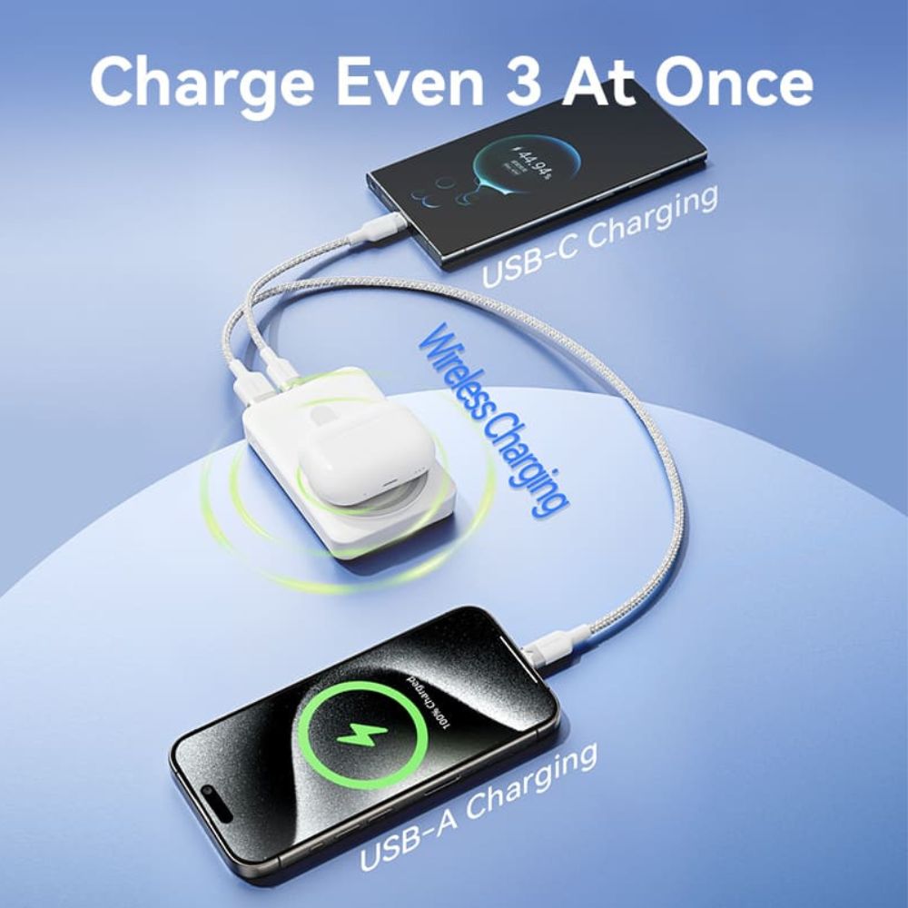 Vention 10000mAh 22.5W/PD20W Magnetic Wireless Power Bank with Smart LED Digital Display, 2-Port Output, Stand Function for iPhone, iPad, Airpods, Android Smartphone, Tablet, Camera - Black, White