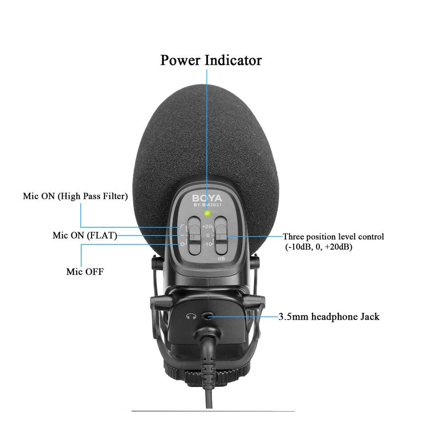 Boya BY-BM3031 On-Camera Super Cardioid Shotgun Microphone for Camera Youtube Vlog Studio Video Recording Streaming