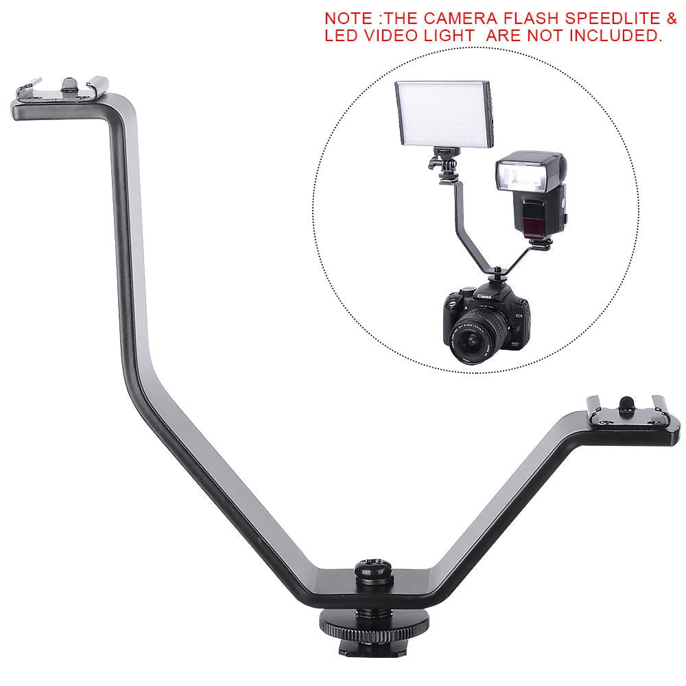Pxel AA-VL Large V shape Double Mount Cold Shoe Hotshoe Flash Bracket for Video Lights Speedlite Microphones or Monitors on Cameras