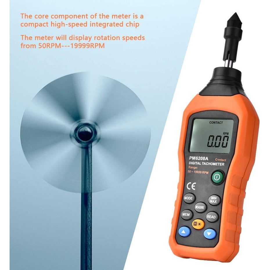 PeakMeter PM6208A High Quality Contact-type Digital Tachometer Meter High Performance Max 50-19999RPM