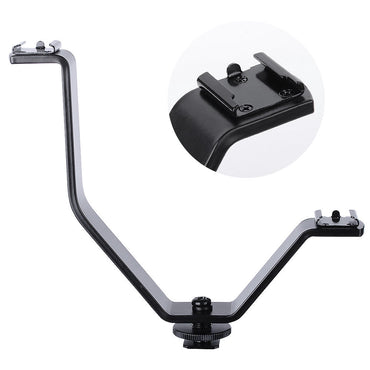 Pxel AA-VL Large V shape Double Mount Cold Shoe Hotshoe Flash Bracket for Video Lights Speedlite Microphones or Monitors on Cameras