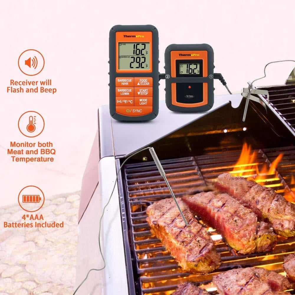 ThermoPro TP08C Wireless Remote Digital Cooking Meat Thermometer Dual Probe for Grilling Smoker BBQ Food Thermometer - Monitors Food from 500 Feet Away | TP-08C