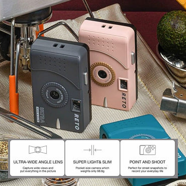 RETO Ultra Wide & Slim Film Camera with 22mm Ultra-Wide-Angle Lens, 135 35mm Film Format, Point and Shoot for Photography | Pastel Pink