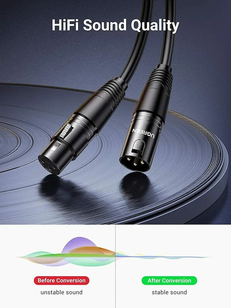 UGREEN XLR Male to Female 3 Pin Microphone Audio Extension Gold-Plated Aluminum Cable AV130 for Karaoke, Sound Card, Powered Speakers, Amplifier, Mixers - Black (1M, 2M, 3M, 5M, 8M,10M)