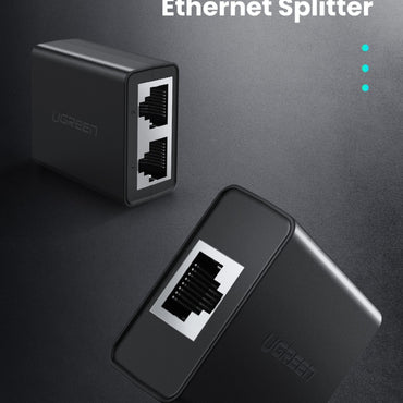 UGREEN 1-to-2 RJ45 Ethernet Splitter Adapter Connector with 100Mbps Broadband Rate and 100 Meters Distance Transmission (2-Pack) - Black | 50923