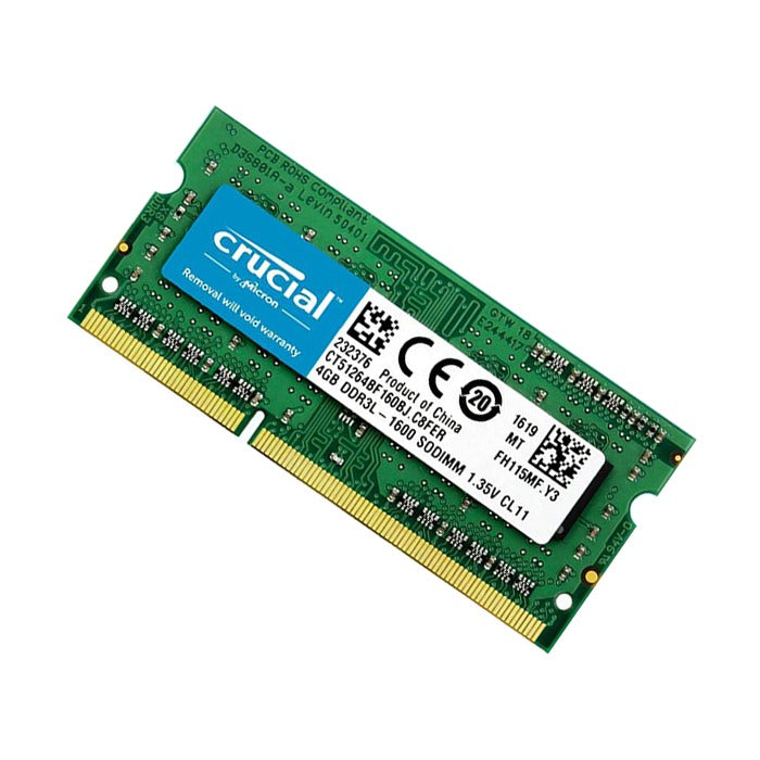 Crucial 4GB Single DDR3L 1600 SODIMM CL11 1.35V Laptop Memory RAM for Notebook Laptop Computers | CT51264BF160B