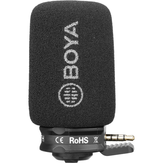 BOYA BY-A7H 3.5mm TRRS Mini Jack Plug-In Condenser Microphone with Carrying Pouch Case, Foam Windscreen, Omnidirectional Polar Pattern for High-Quality Recordings for iOS, Android, Smartphones