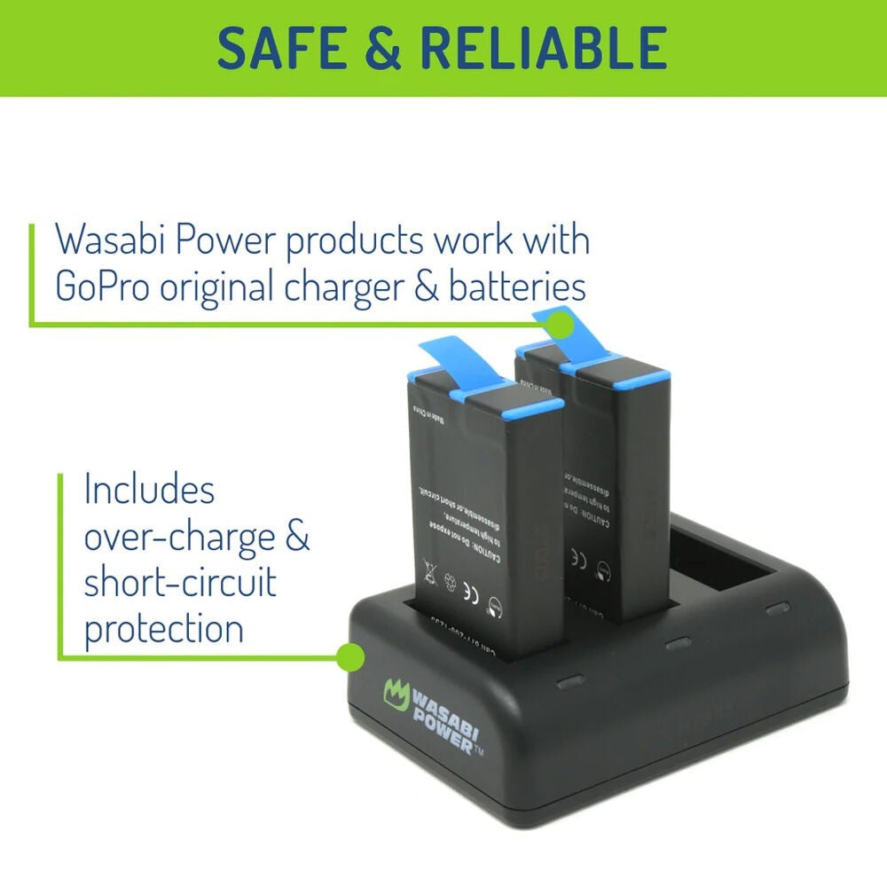 Wasabi Power 3.85V 1440mAh 2 Pack Battery and Dual USB Charger Kit replaces ACBAT-001 ACDBD-001 for GoPro MAX Action Camera | KIT-BB-MAX