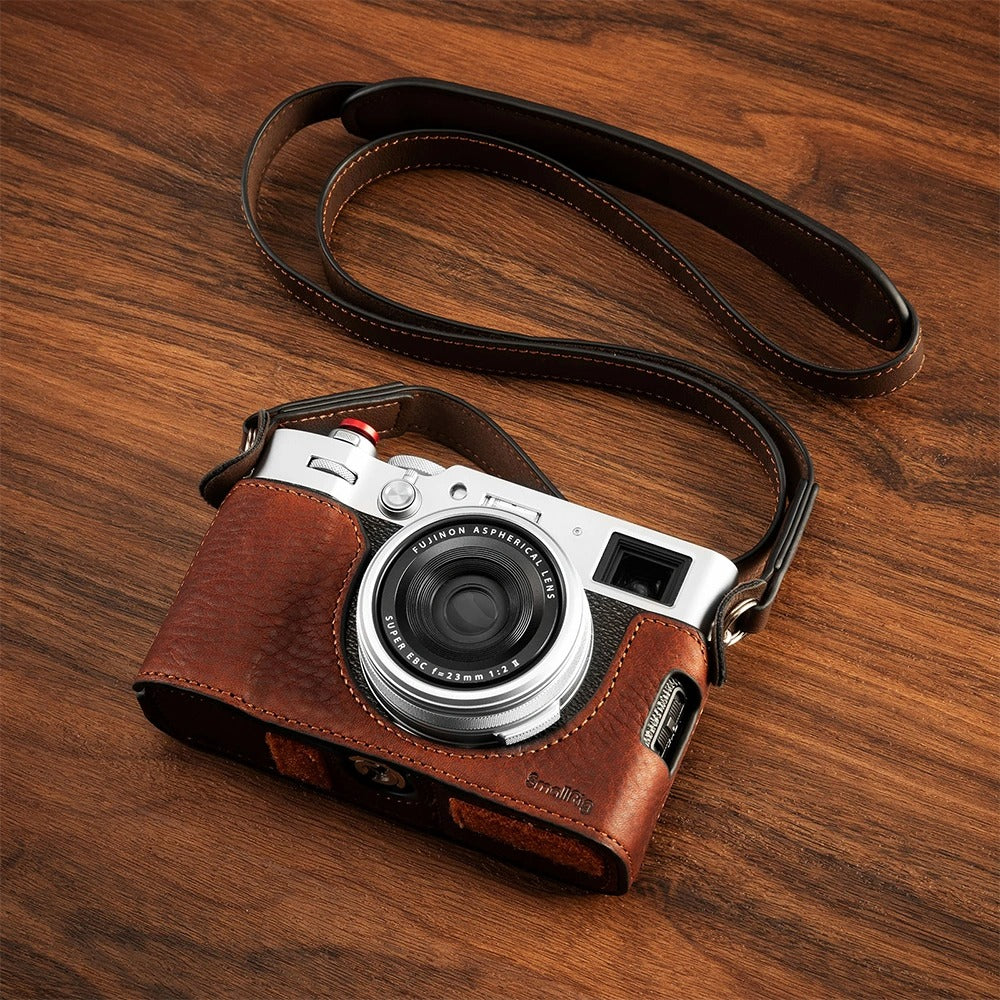 SmallRig Leather Half Camera Case for FUJIFILM X100VI with Shoulder Strap, Built-in 1/4”-20 Thumb Screw for Tripod Attachment and Other Accessories, Full Access to Ports, Buttons, Controls, and Battery Slots | 4699 | 4700