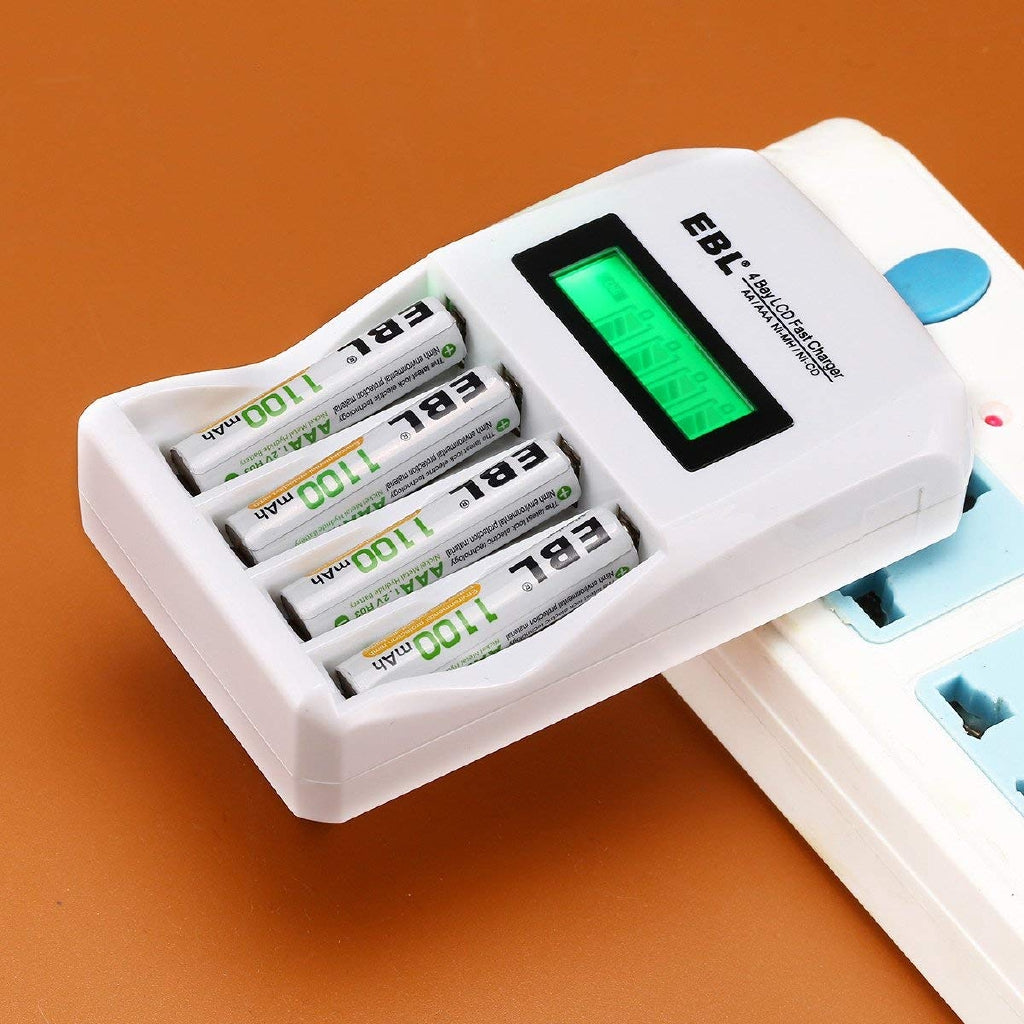 EBL LN-6907 4-Bay Smart Battery Charger with LCD Indicator Screen, Individually Controlled Quick Charging Slots, and Intelligent Overcurrent Protection for AA AAA Ni-MH Ni-CD Rechargeable Batteries