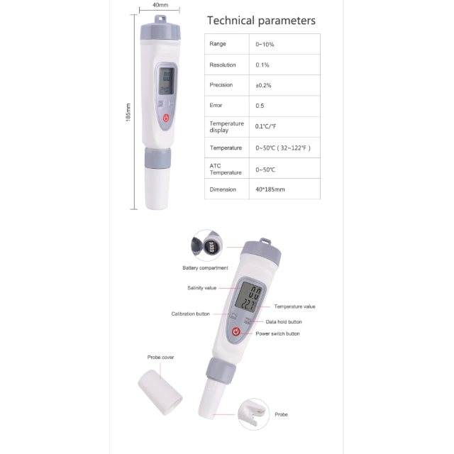 Eagletech YD-100 Salinity Meter Range :0-10%,Digital LCD Salinity Test Pen Automatic Temperature Compensation