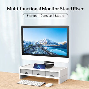 ORICO ABS Plastic PC Monitor Stand Riser (50 x 22 x 7.4cm) / (50 x 22 x 14.5cm) with Bottom Storage Drawers  for Desktop Computer  and Organizers