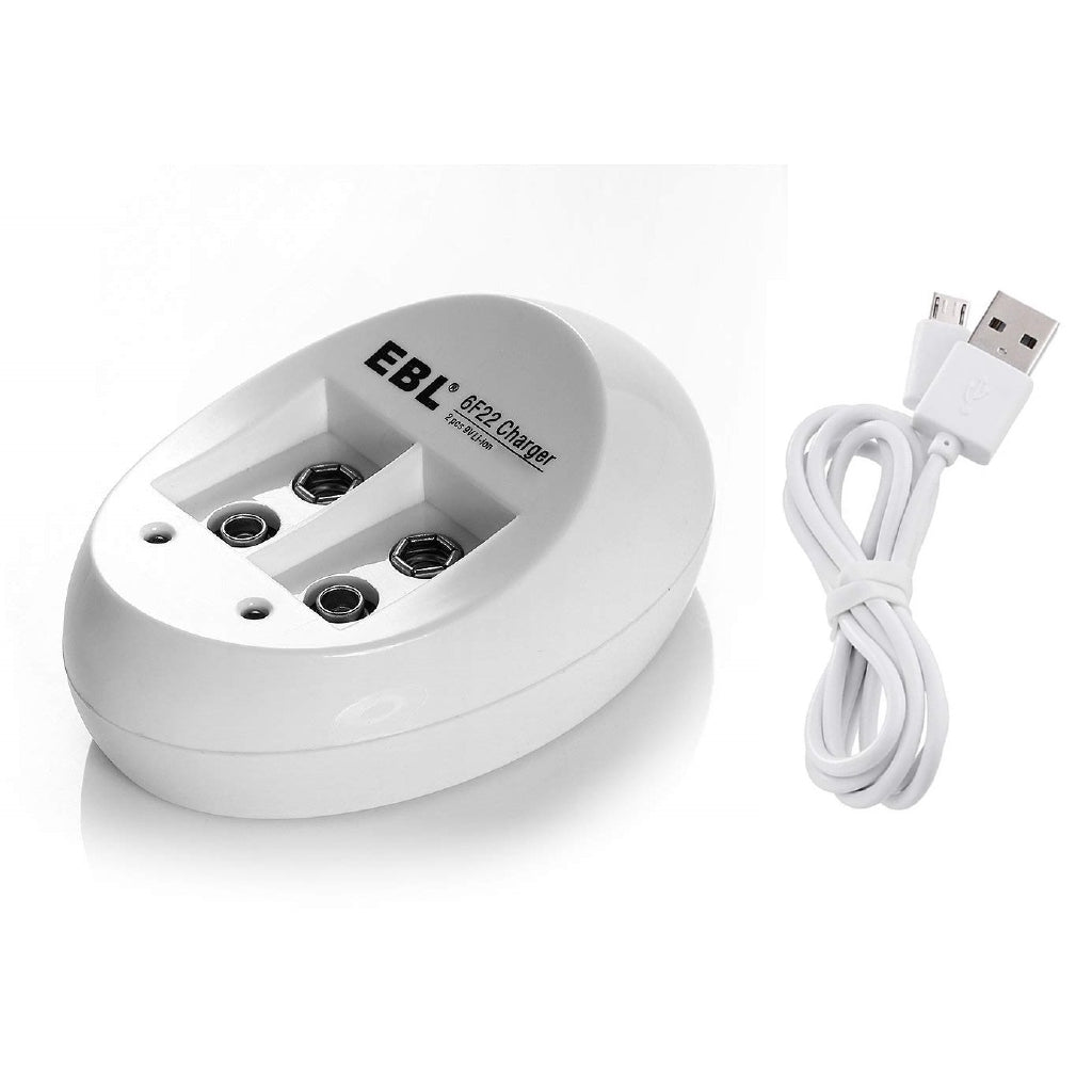 EBL LN-6415 840 2-Bay 9V 6F22 Smart Battery Charger with Intelligent Over-Current Protection and LED Status Indicator Lights for Li-Ion Lithium Ion Rechargeable Batteries