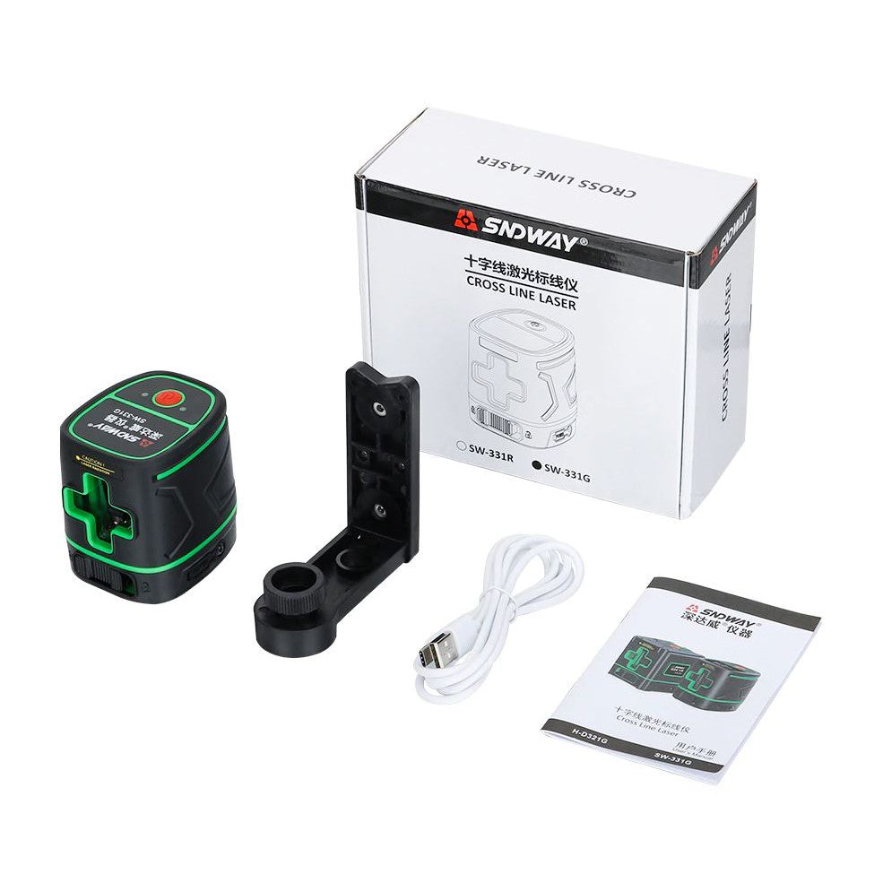 SNDWAY SW-331G 30M Mini Cross Line Laser Level Green Beam 2 Cross Lines Vertical Horizontal Self-Levelling Meter