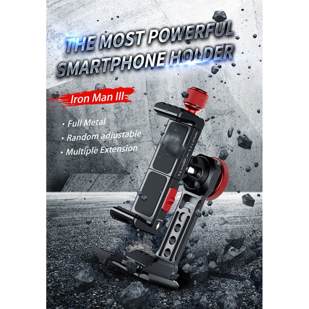 Ulanzi ST-14 Full Metal Smartphone Holder 360° Clamp Bracket Rotatable with Cold Shoe Tripod Mount Ironman III