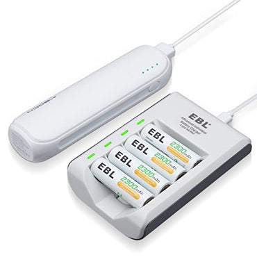 EBL LN-6420 807 4-Bay Battery Charger with Built-In Overheat and Over-Current Protection, LED Indicator Status Lights, and Micro USB Port for AA AAA Ni-MH and Ni-CD Rechargeable Batteries