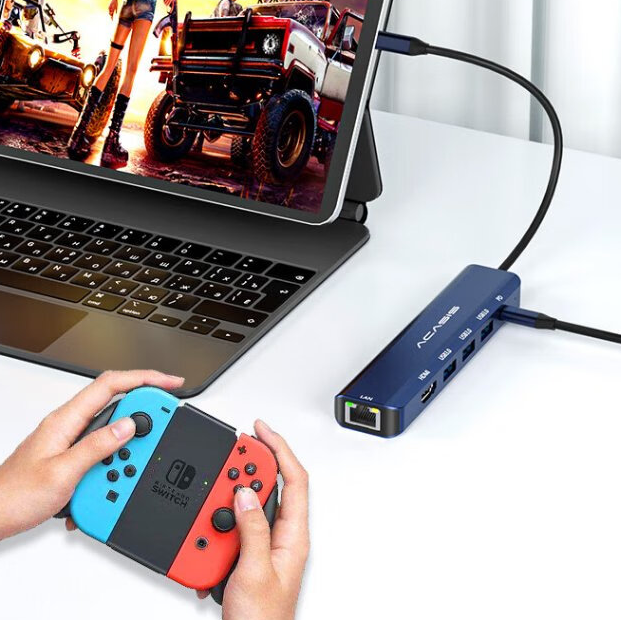 ACASIS DS-7HN6 6-in-1 USB 3.0 to Type C Hub Docking Station with, 1000Mbps Gigabit Ethernet Network LAN & 4K HD 60Hz HDMI Port, 100W PD Fast Charging, and 5Gbps High Speed Data