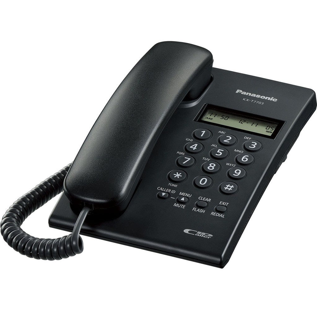 Panasonic KX-T7703 Landline Telephone with 2 Line LCD Display, Caller ID Compatible, Need No Batteries (Power Source from Telephone Line)