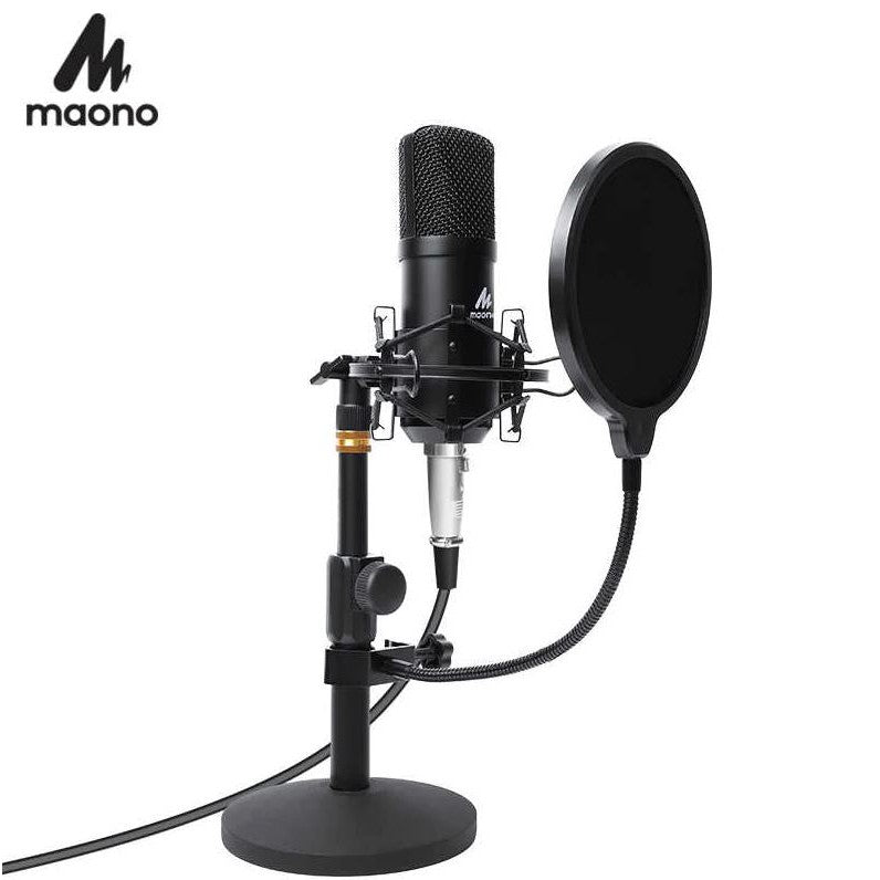 Maono AU-A03T A03T Condenser Microphone Kit Podcast Mic with Boom Arm Microphone Stand